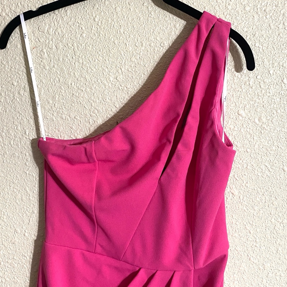 NWT Lulus Hot Pink So Flirty one Shoulder Cutout Asymmetrical Dress Size S - Picture 4 of 14